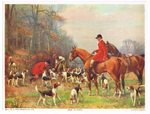 Vintage art print fox hunting - art,